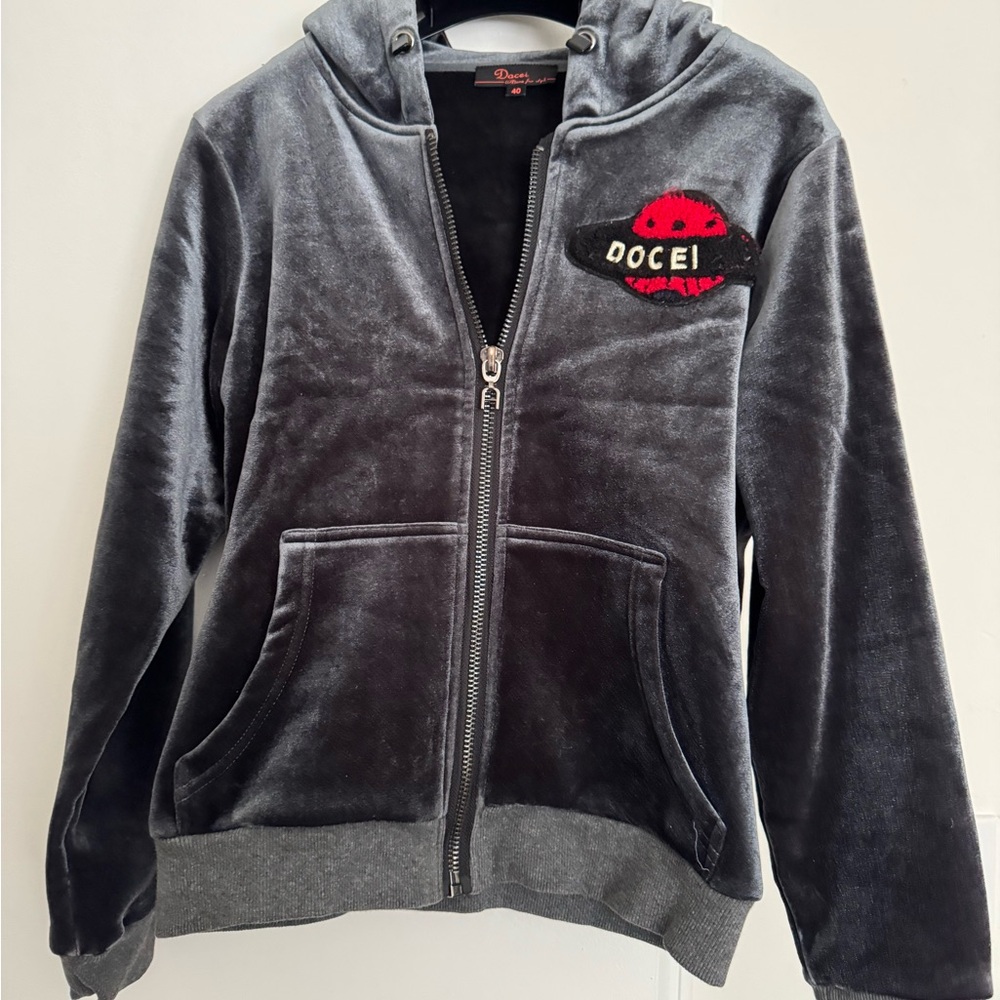 Women’s Velour Zip-Up Black Hoodie Size S